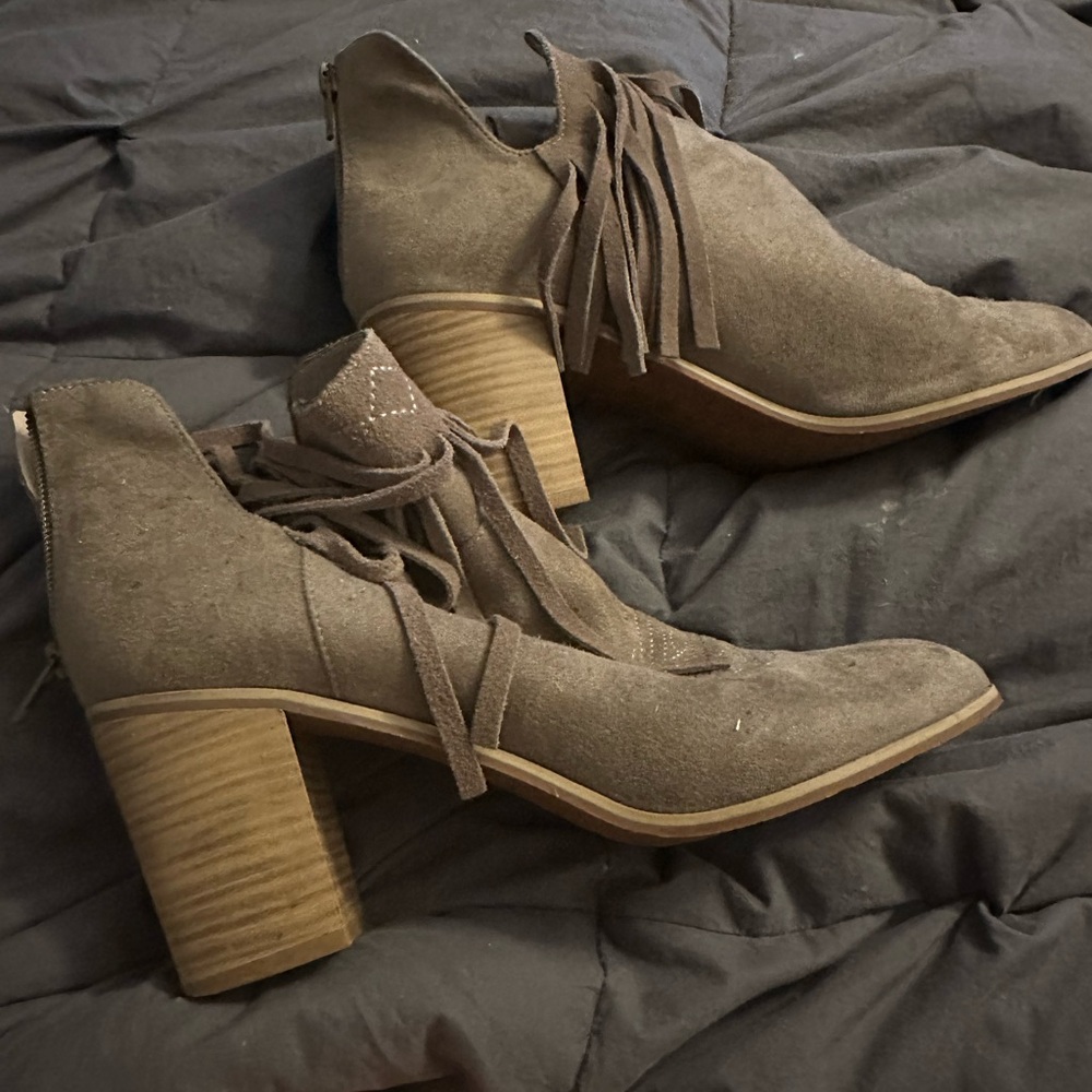 Suede Fringe Ankle Boots in Taupe - Women's
